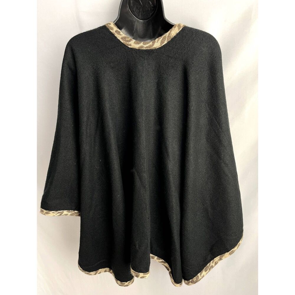 V Fraas Shawl Black Leopard Trim Mob Wife One Size Classy 90s 80s Retro Cape - Picture 4 of 8